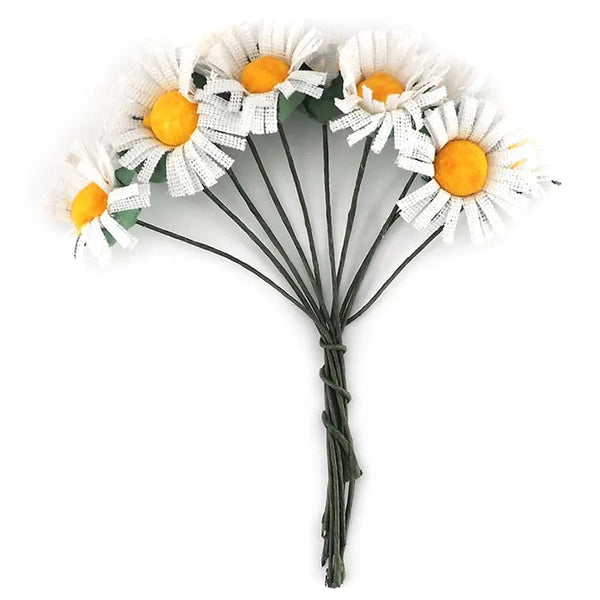 15mm White Colour Fabric Daisy's on Stems Flower